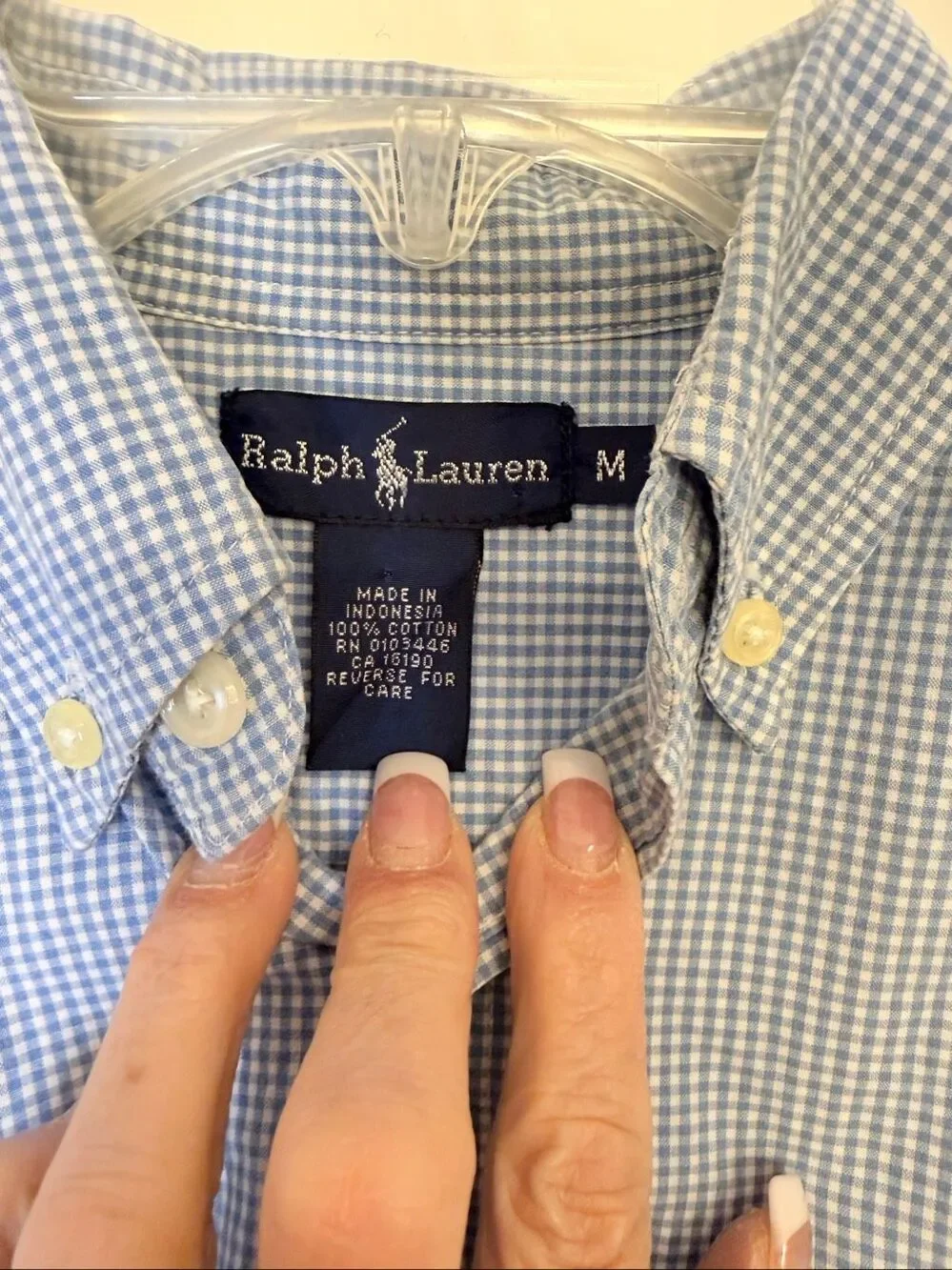 Ralph Lauren Boys Blue/White Gingham Check Button Down Shirt Medium Iconic Pony